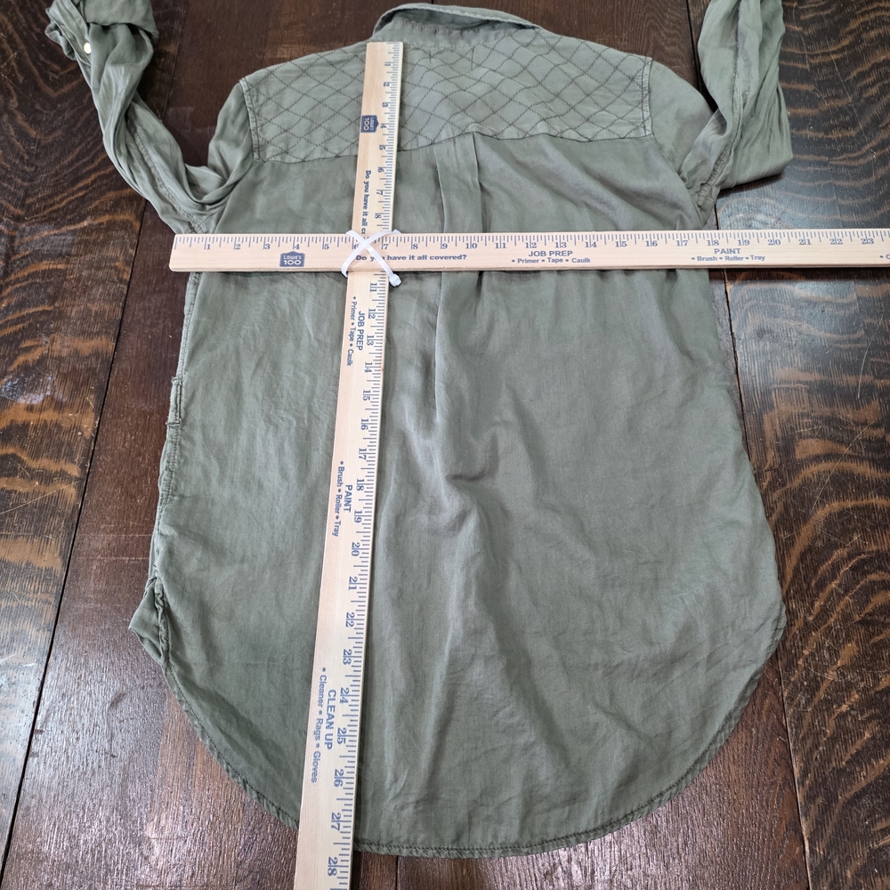 Mauve by Anthropology long-sleeve button-up utility shirt olive green sz 2 - Picture 8 of 10